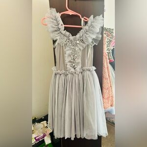 Charming Silver Kids Formal Dress with Ruffles